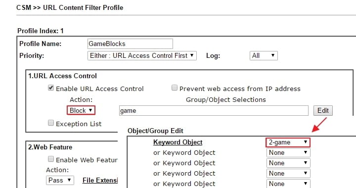 creating a URL Filter to block the facebook app